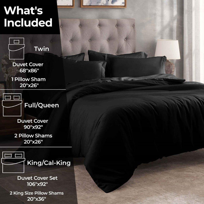 Egyptian Cotton 300 Thread Count Solid Duvet Cover Set - Black