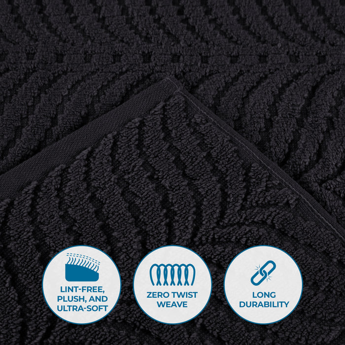 Cotton Solid & Jacquard Chevron 6 Piece Assorted Towel Set - Black