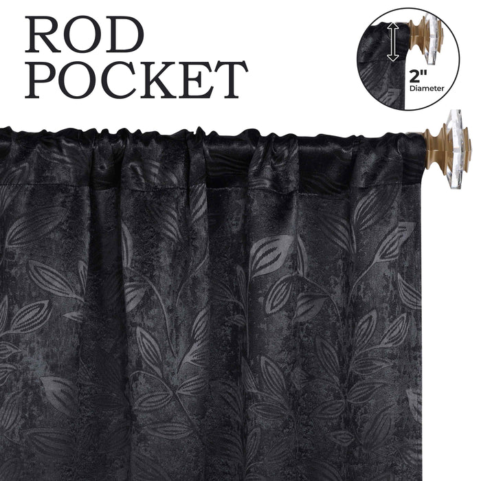 Leaves Rod Pocket Room Darkening Blackout Curtains, Set of 2