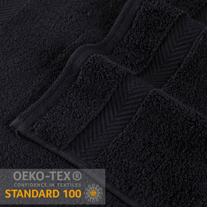 Wringcaster Zero-Twist Towel Set, 100% Combed Cotton, Chevron Border, 575 GSM, Quick-Dry, 6-Pieces - Black