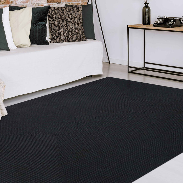 Bohemian Rectangle Indoor Outdoor Rugs Solid Braided Area Rug - Black