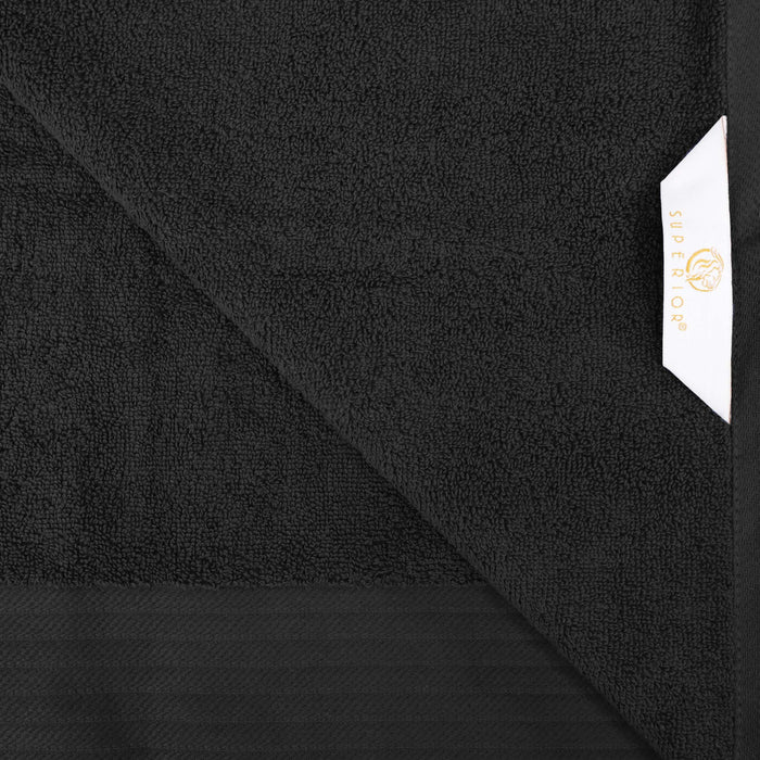 Turkish Cotton Jacquard Herringbone and Solid 4 Piece Bath Towel Set - Black