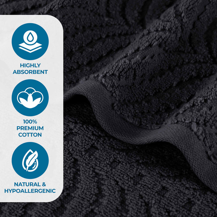 Cotton Chevron Soft Absorbent 3 Piece Jacquard Towel Set - Black