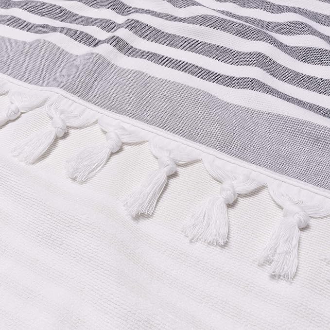 Meera Stripe Fouta 2 Piece Beach Towel Set with Tassels - Black