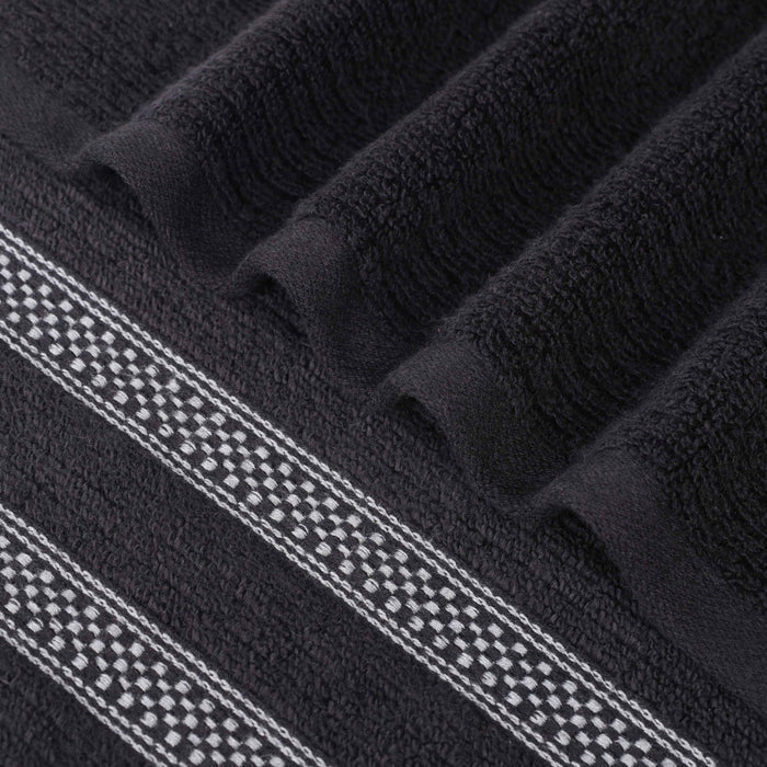 Zero Twist Cotton Ribbed Geometric Border Plush 3 Piece Towel Set