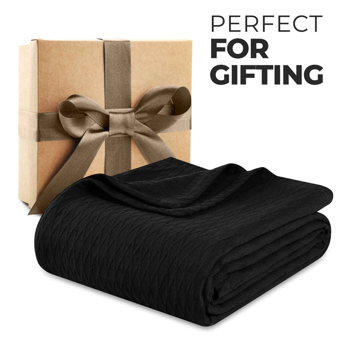 Cotton All Season Diamond Bed Blanket & Sofa Throw - Black