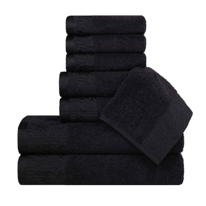 Wisteria Cotton Floral Embroidered Jacquard Border 8-Piece Towel Set - Blue Nile Mills