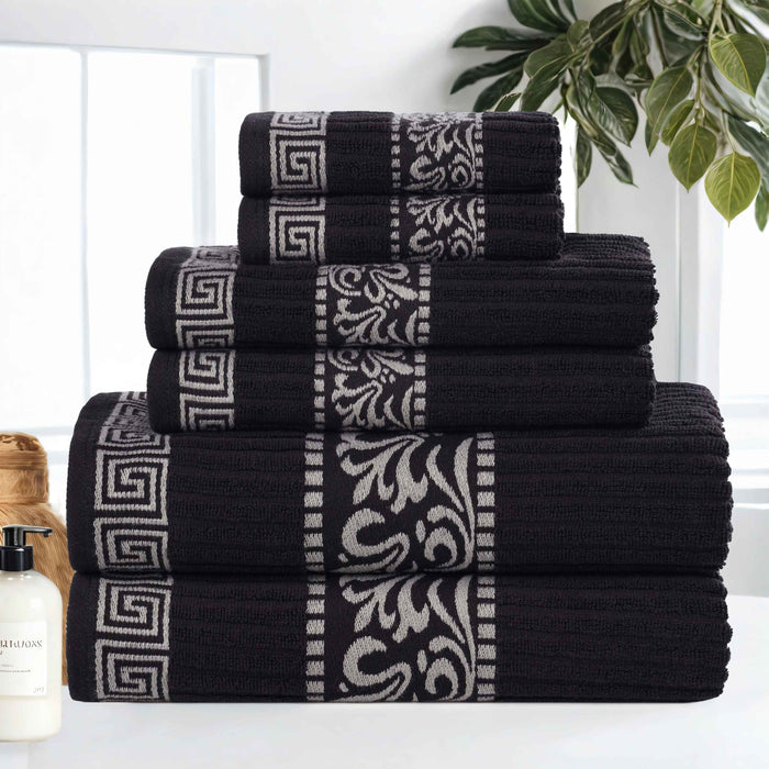 Athens Cotton Greek Scroll and Floral 6-Piece Assorted Towel Set - Black-Chrome