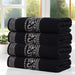 Athens Cotton Greek Scroll and Floral 4 Piece Assorted Bath Towel Set - Black-Chrome