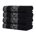 Athens Cotton Greek Scroll and Floral 4 Piece Assorted Bath Towel Set - Black-Chrome