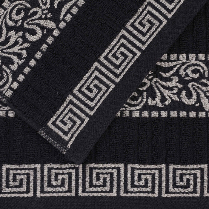 Athens Cotton Greek Scroll and Floral 4 Piece Assorted Bath Towel Set - Black-Chrome