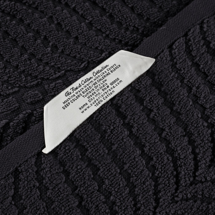 Cotton Chevron Soft Absorbent 3 Piece Jacquard Towel Set - Black