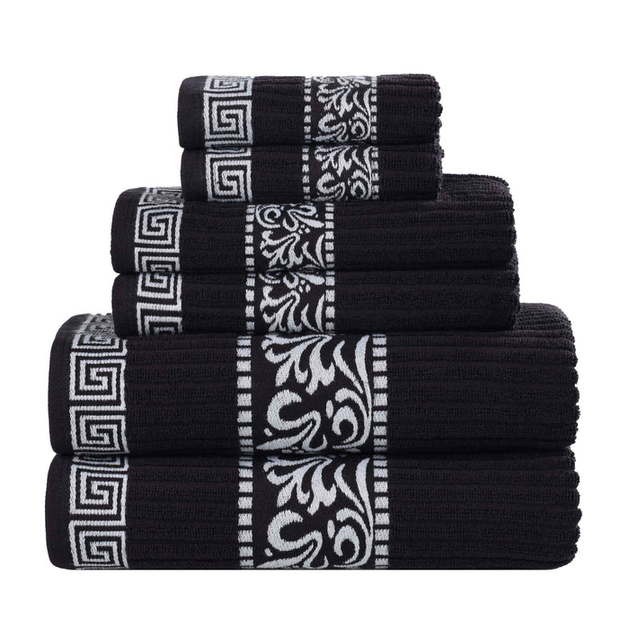 Athens Cotton Greek Scroll and Floral 6-Piece Assorted Towel Set - Black-White