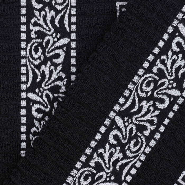 Athens Cotton Greek Scroll and Floral 4 Piece Assorted Bath Towel Set - Black-White