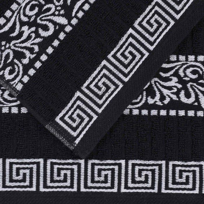 Athens Cotton Greek Scroll and Floral 3-Piece Assorted Towel Set - Black-White