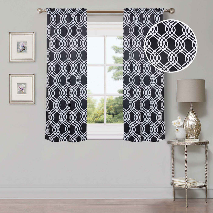 Ribbon Trellis Washable Room Darkening Blackout Curtain Panel Set