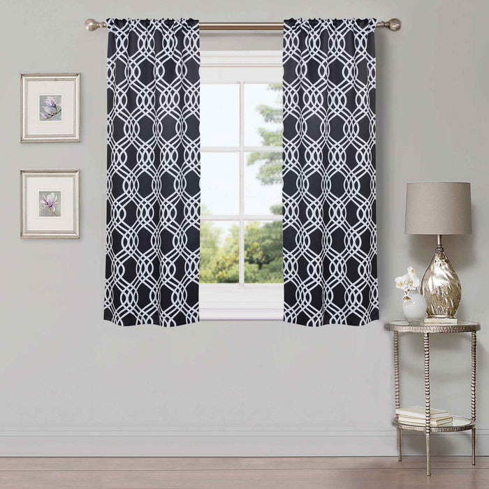 Ribbon Trellis Washable Room Darkening Blackout Curtain Panel Set