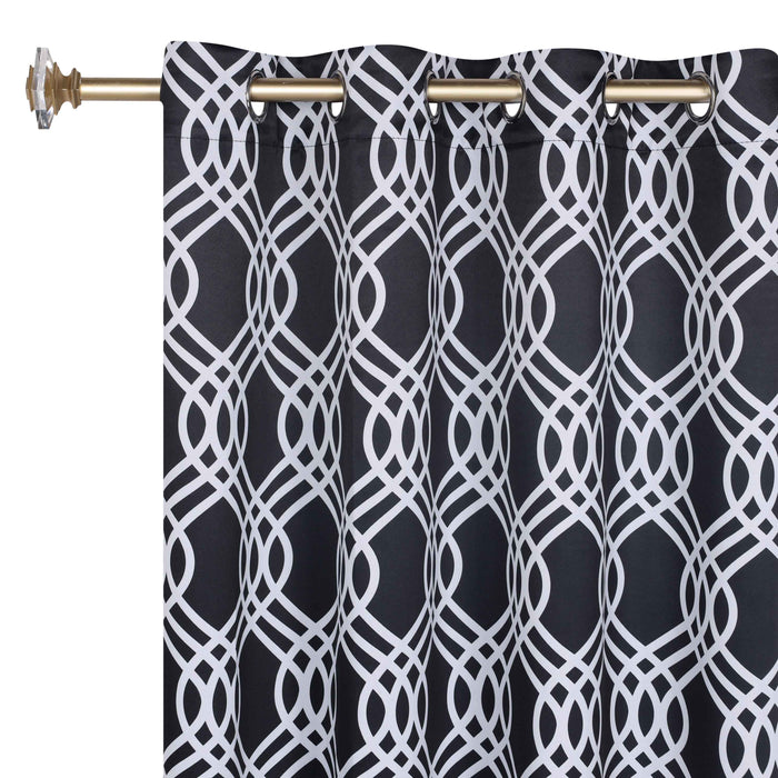 Ribbon Trellis Washable Room Darkening Blackout Curtain Panel Set