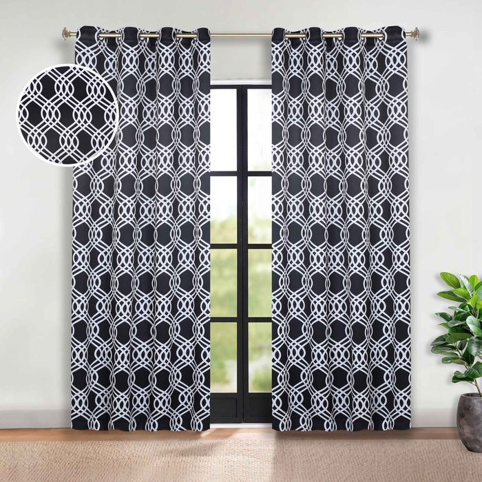 Ribbon Trellis Washable Room Darkening Blackout Curtain Panel Set