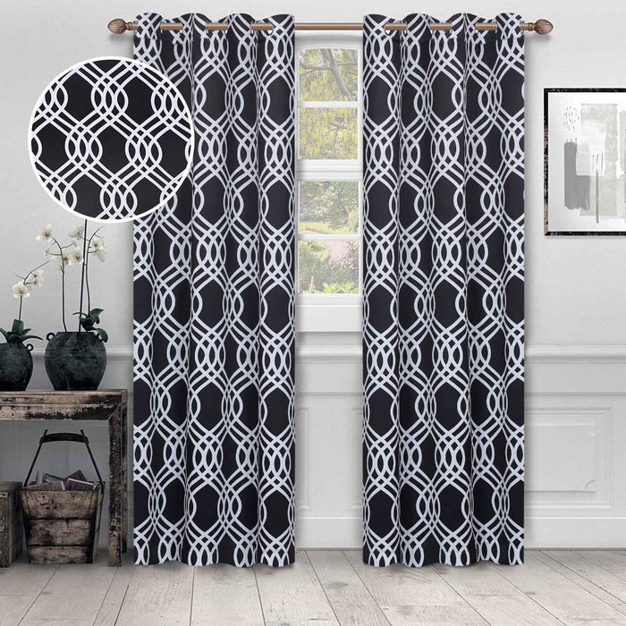 Ribbon Trellis Washable Room Darkening Blackout Curtain Panel Set