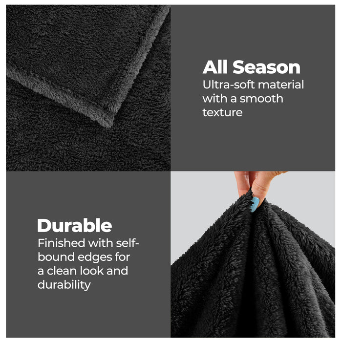 Classic Solid Fleece Plush Medium Weight Fluffy Soft Blanket - Black