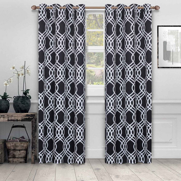 Ribbon Trellis Washable Room Darkening Blackout Curtain Panel Set