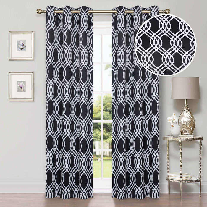 Ribbon Trellis Washable Room Darkening Blackout Curtain Panel Set