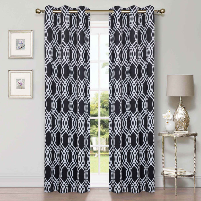 Ribbon Trellis Washable Room Darkening Blackout Curtain Panel Set