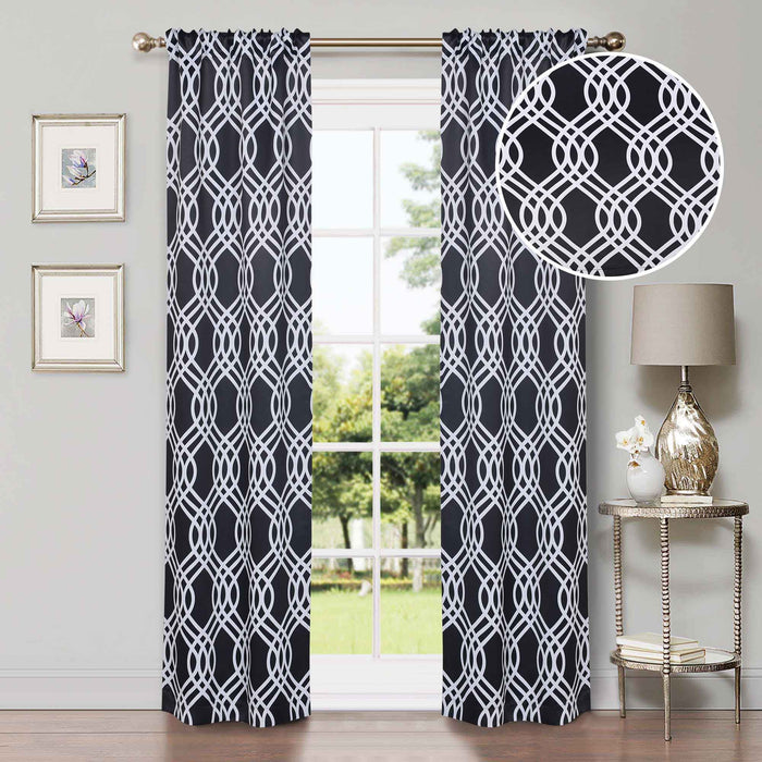 Ribbon Trellis Washable Room Darkening Blackout Curtain Panel Set