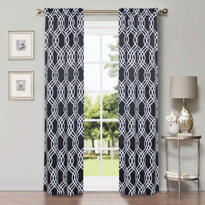 Ribbon Trellis Washable Room Darkening Blackout Curtain Panel Set