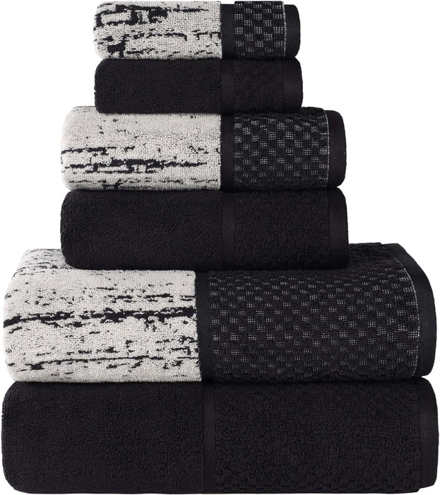Lodie Cotton Plush Jacquard Solid and Two-Toned 6 Piece Towel Set