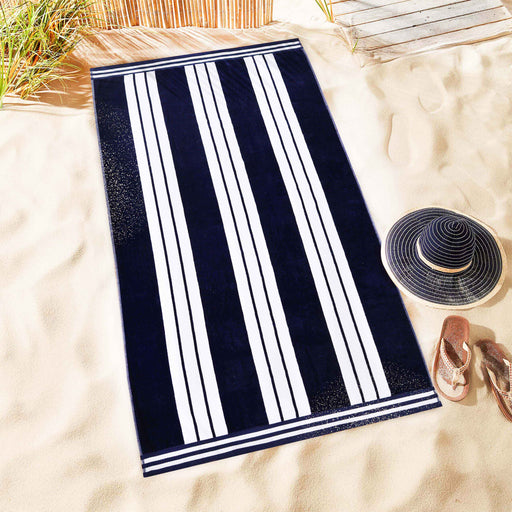 Cabana Stripe Oversized Cotton Beach Towel Set Of 2, 4, 6 - Blue