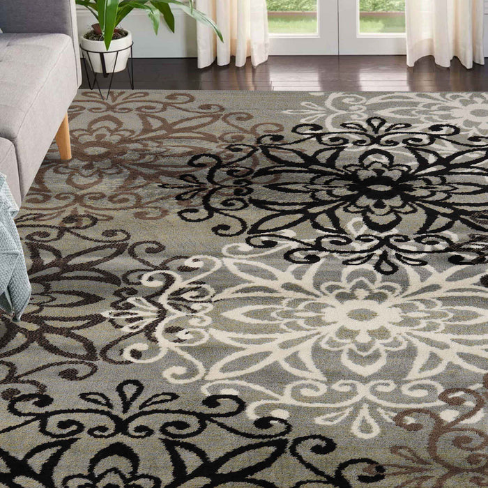 Leigh Traditional Floral Scroll Indoor Area Rugs or Runner Rug - Blue