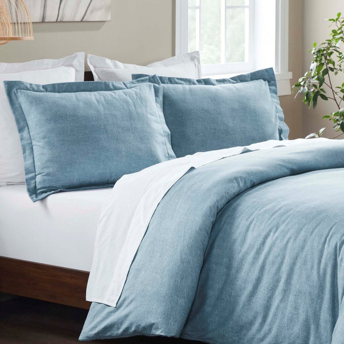 Melange Flannel Cotton Two-Toned Brushed Duvet Cover Set