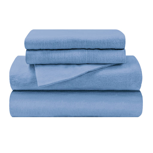 Flannel Cotton Modern Solid Deep Pocket Bed Sheet Set - Blue