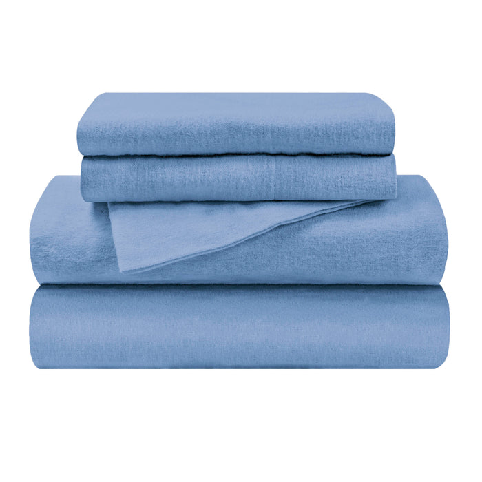 Flannel Cotton Modern Solid Deep Pocket Bed Sheet Set - Blue