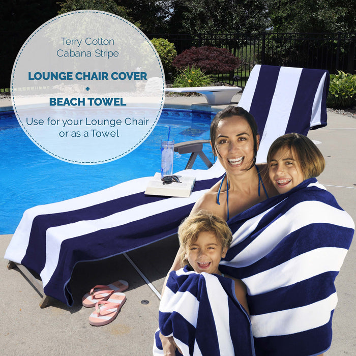 Cabana Striped Cotton Standard Size Towel / Chaise Lounge Chair Cover - Blue