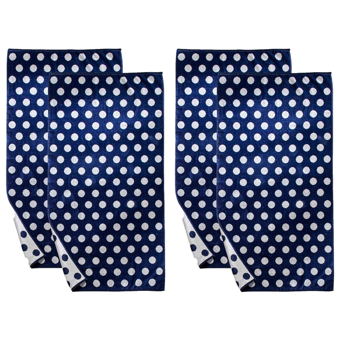 Polka Dot Cotton Oversized 4 Piece Beach Towel Set - Blue