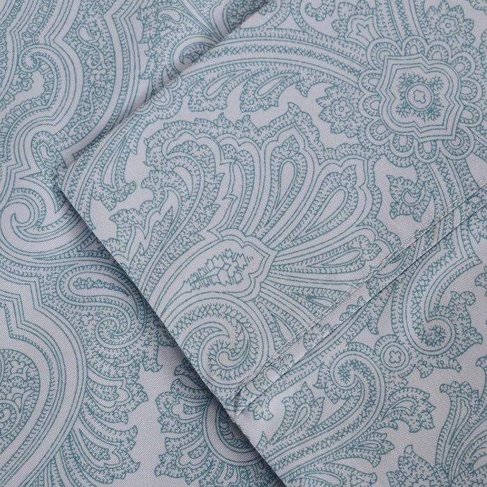 600 Thread Count Cotton Blend Italian Paisley Deep Pocket Sheet Set - Blue