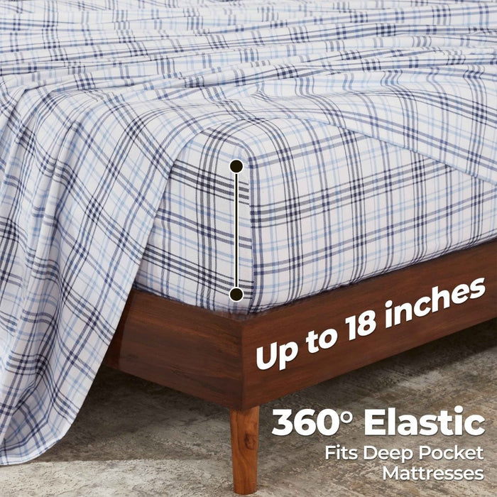 Plaid Flannel Cotton Classic Farmhouse Deep Pocket Bed Sheet Set