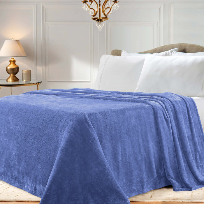 Classic Solid Fleece Plush Medium Weight Fluffy Soft Blanket - Blue