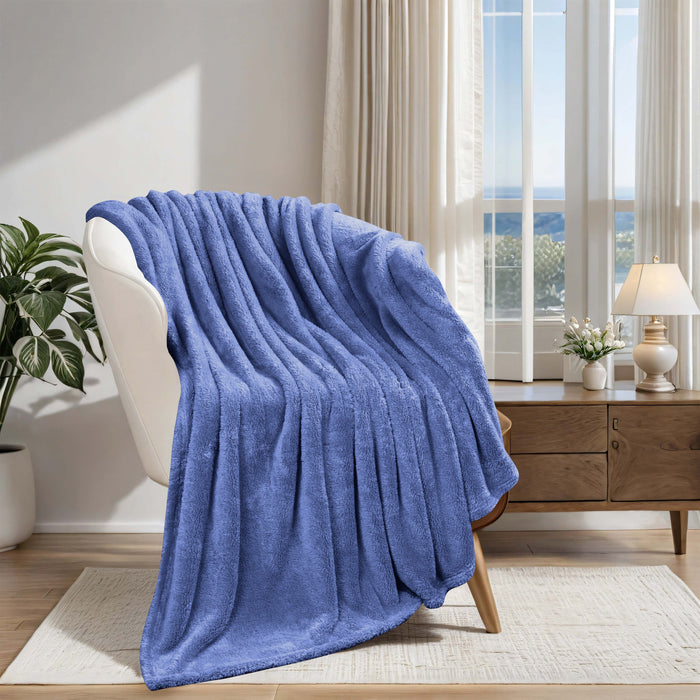 Classic Solid Fleece Plush Medium Weight Fluffy Soft Blanket - Blue