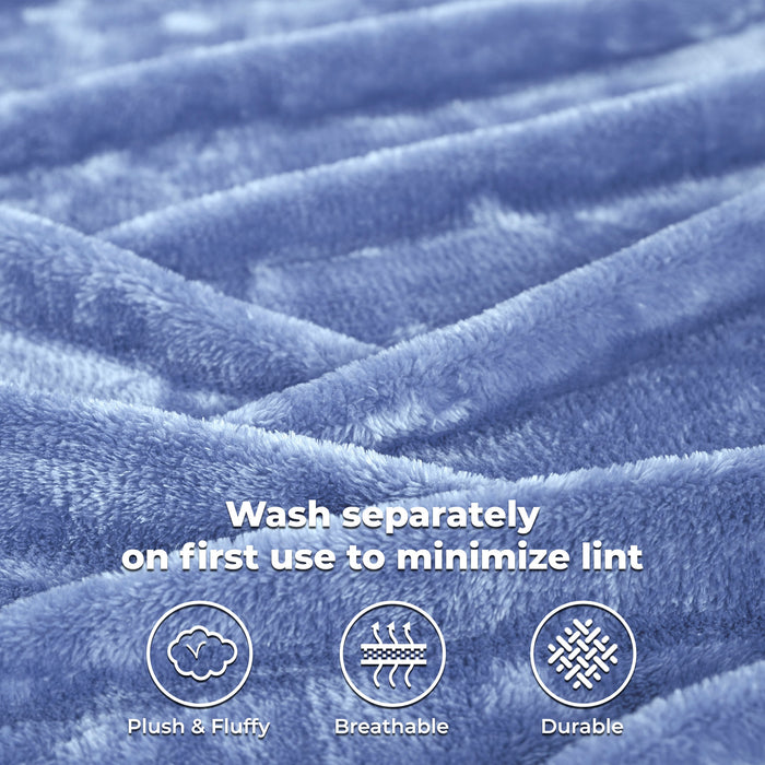 Classic Solid Fleece Plush Medium Weight Fluffy Soft Blanket - Blue