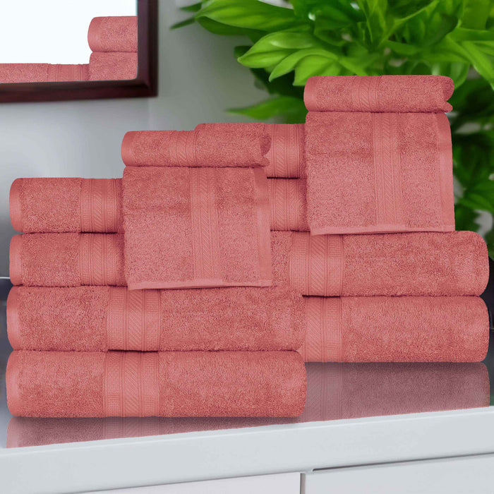 Atlas Cotton Plush Heavyweight Luxury 12 Piece Assorted Towel Set - Blush