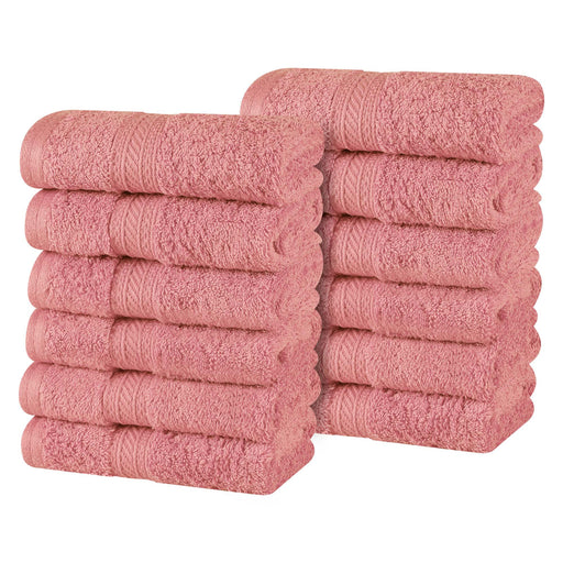 Atlas Cotton Plush Heavyweight Luxury Face Towel Washcloth Set of 12 - Blush