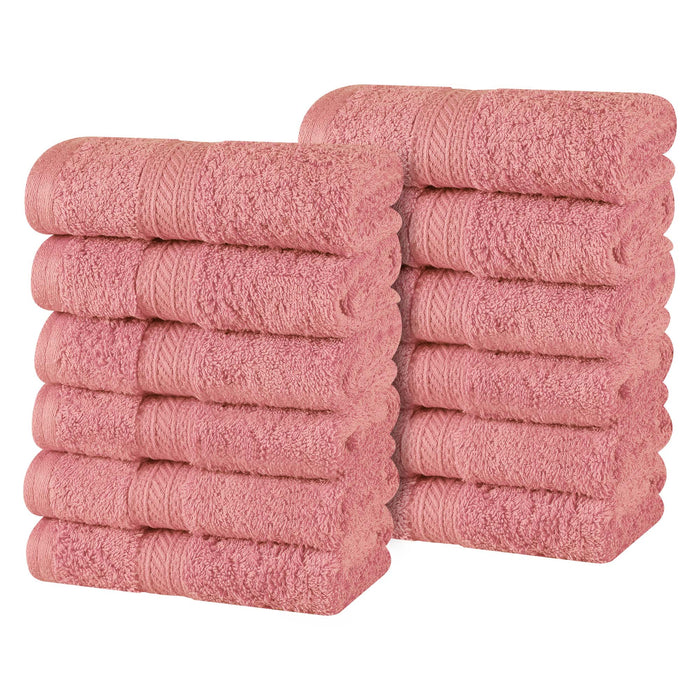 Atlas Combed Cotton Absorbent Solid Face Towels / Washcloths Set of 12 -Blush