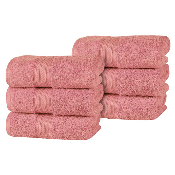 Atlas Combed Cotton Highly Absorbent Solid Hand Towels Set of 6 - Blush