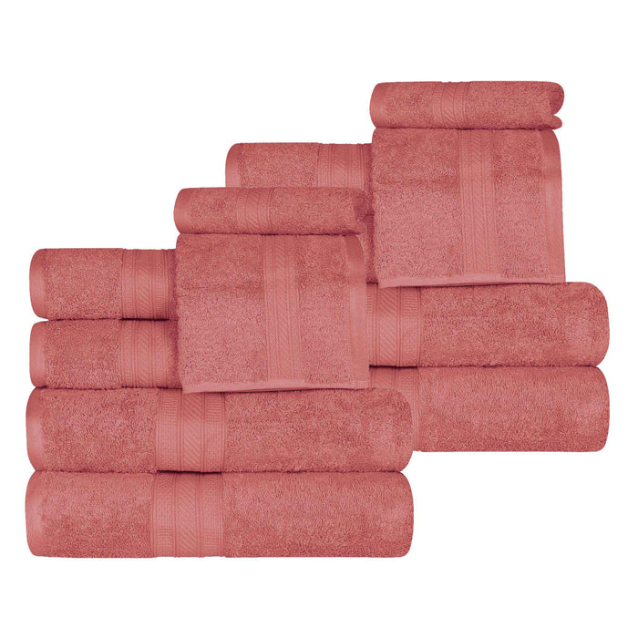 Atlas Cotton Plush Heavyweight Luxury 12 Piece Assorted Towel Set - Blush