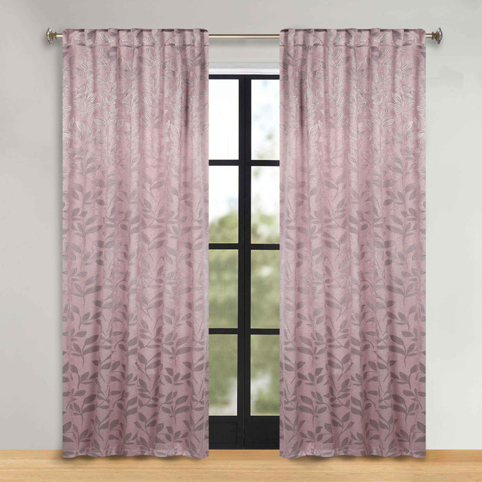 Superior Leaves Room Darkening Back Tab Blackout Curtains Panel Set