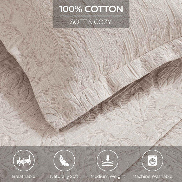 Hibiscus Cotton Medium Weight Matelasse Woven Bedspread and Sham Set